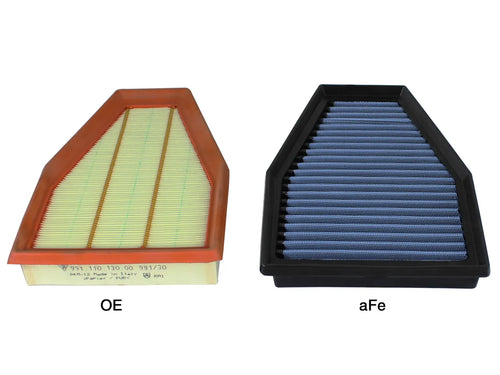 Oiled 5-layer cotton gauze media on the aFe Power 30-10242 Pro 5R air filter, Porsche 991 Carrera