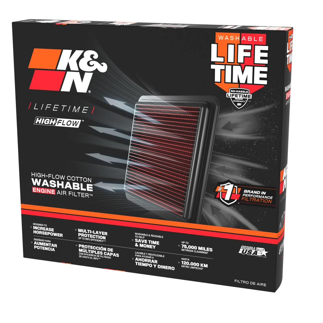 K&N 33-2722 washable and reusable air filter, up to 50,000 miles between cleanings