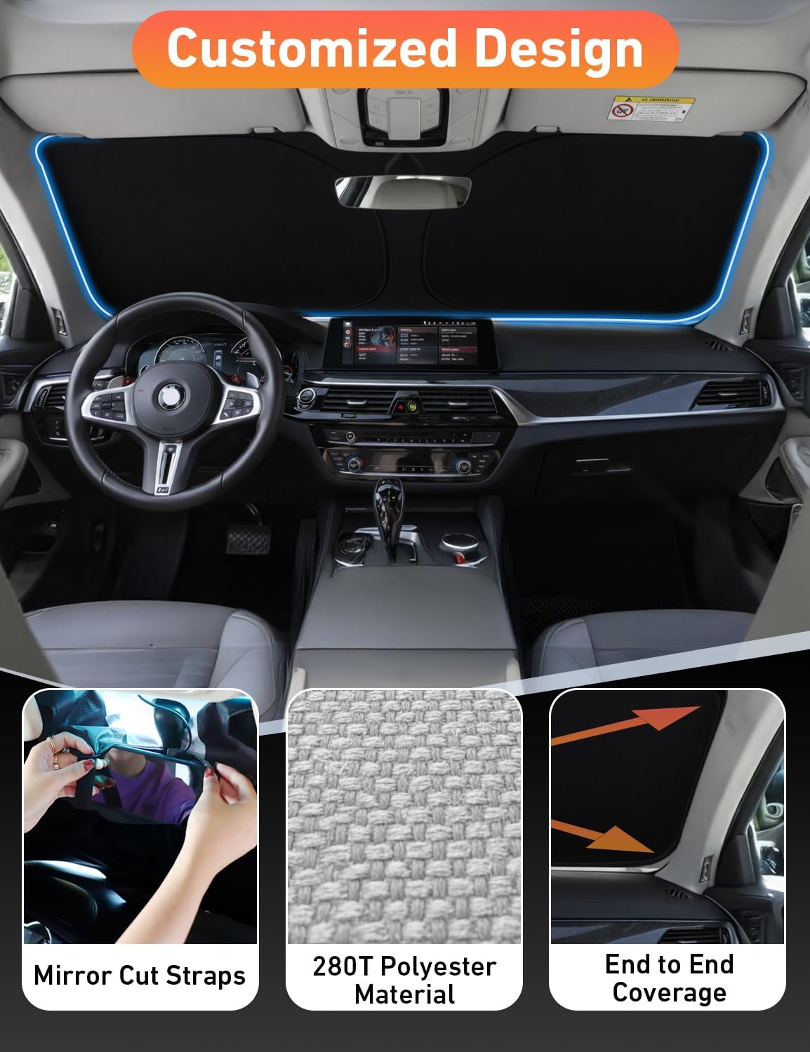 Custom fit Porsche Macan windshield sunshade covering full interior view