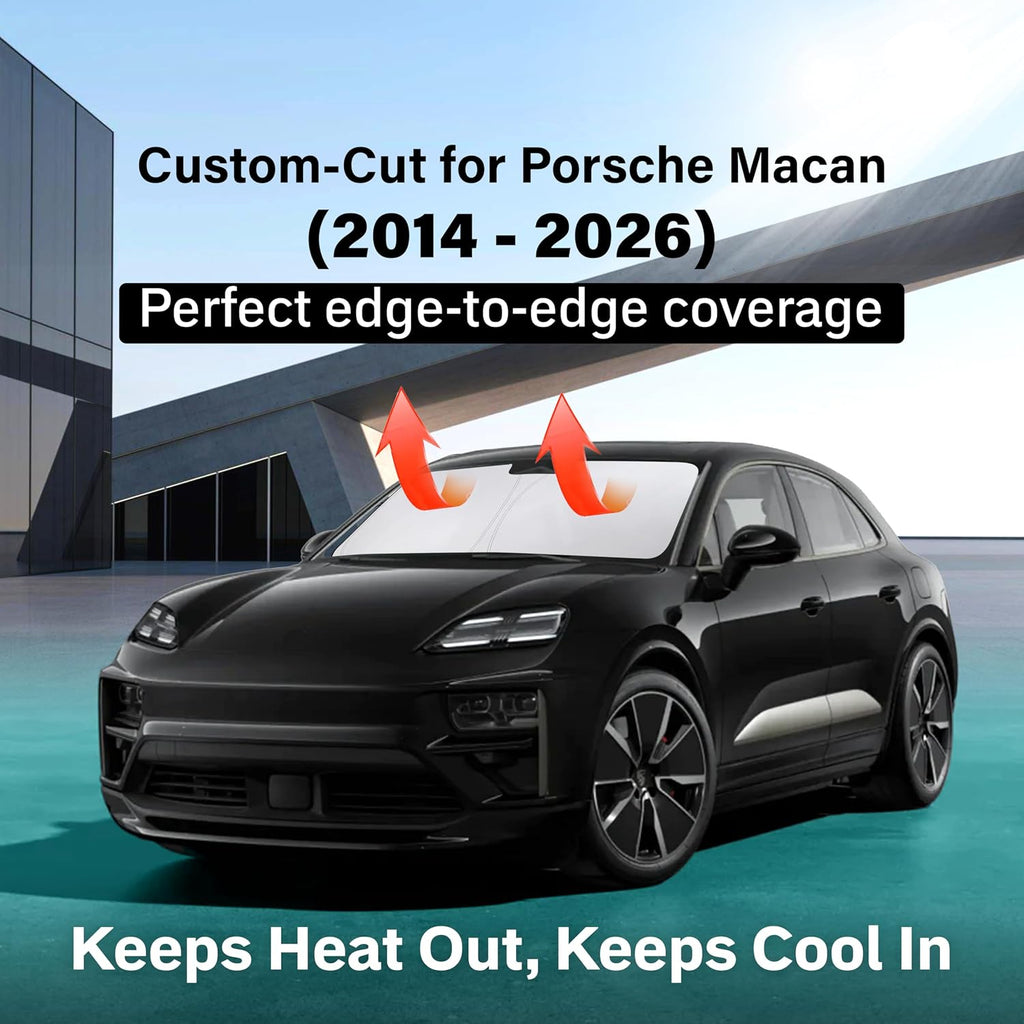 Porsche Macan windshield sunshade double fabric layers reflecting heat and UV rays