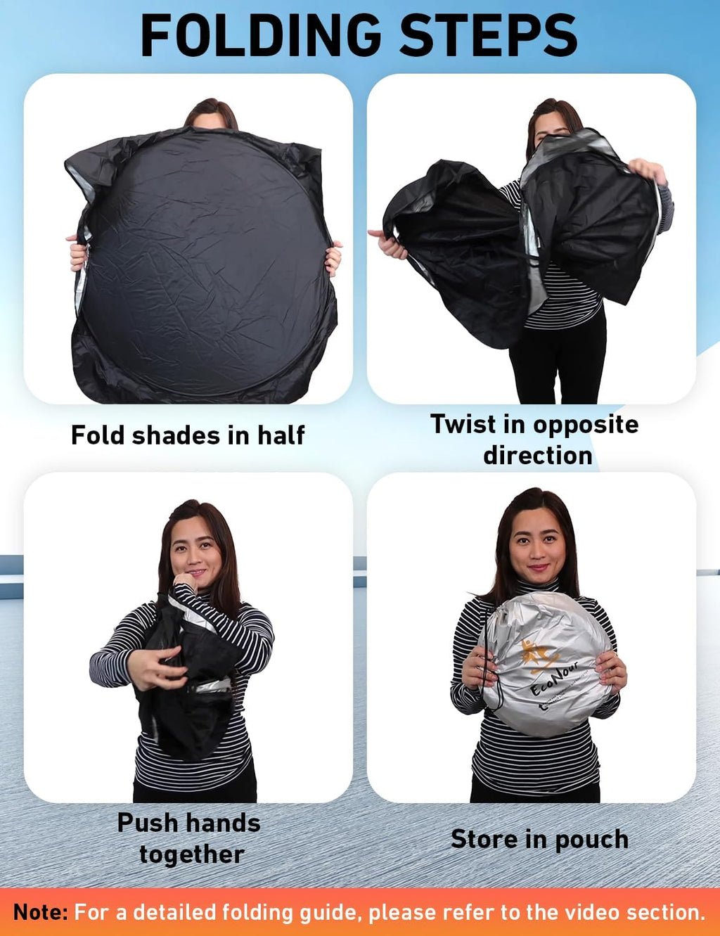Step by step folding guide for Porsche Macan windshield sunshade