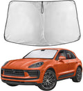 Porsche Macan 2014-2026 custom fit windshield sunshade installed on orange Macan