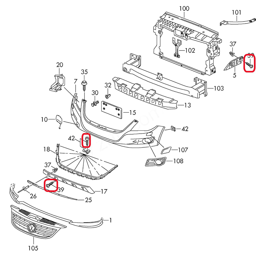 Porsche Cayenne and Macan splash guard and fender liner screw N90974701 parts diagram location
