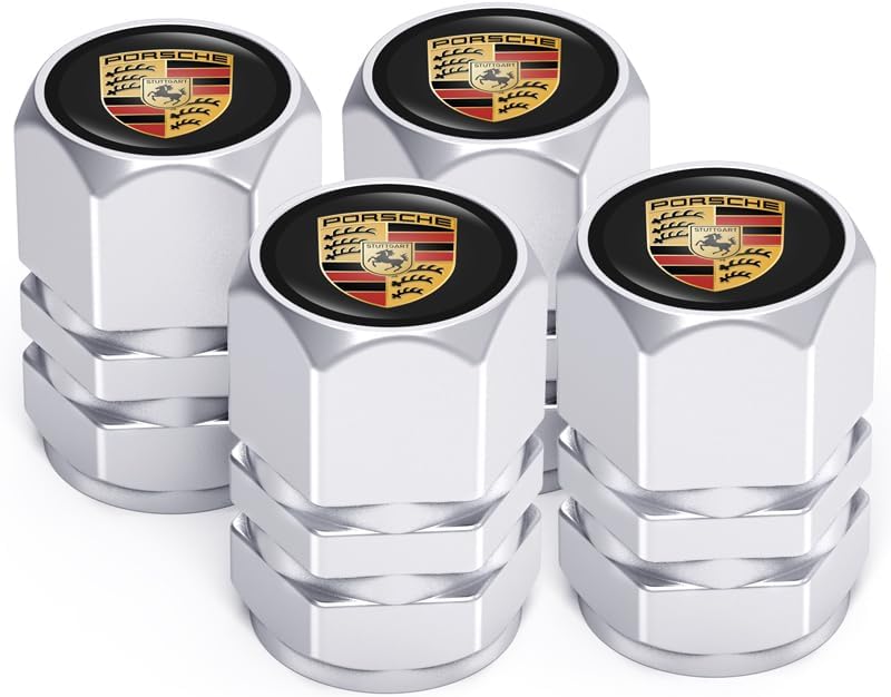 Set of four aluminum-plated Porsche tire valve stem caps