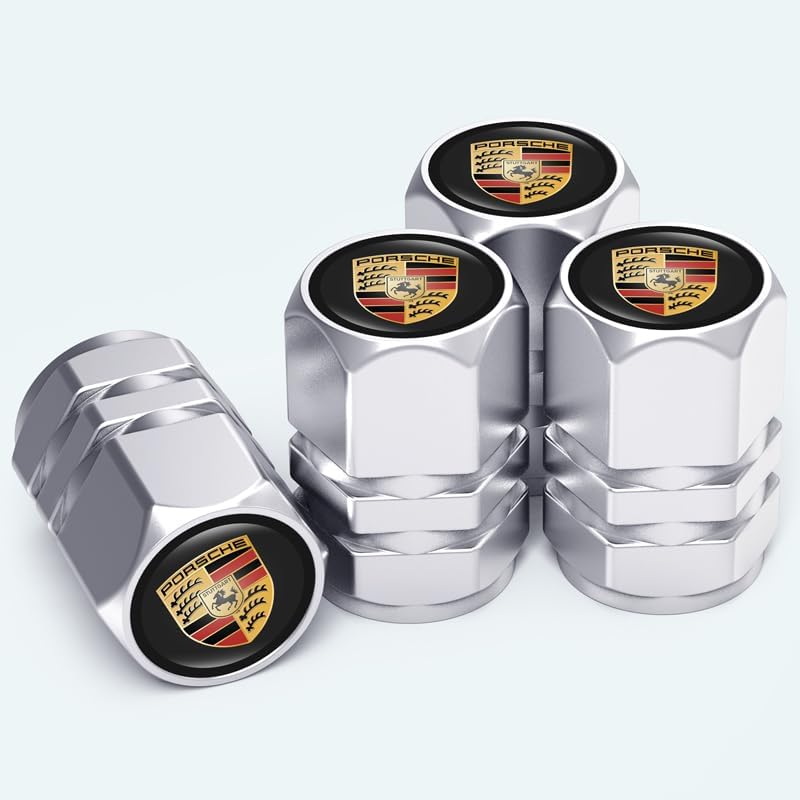 premium aluminum Porsche valve stem caps set of 4 with crest design